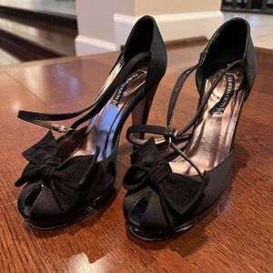 Vintage Claudia Cuiti Black Peep-Toe Heels with Bow - Made in Italy